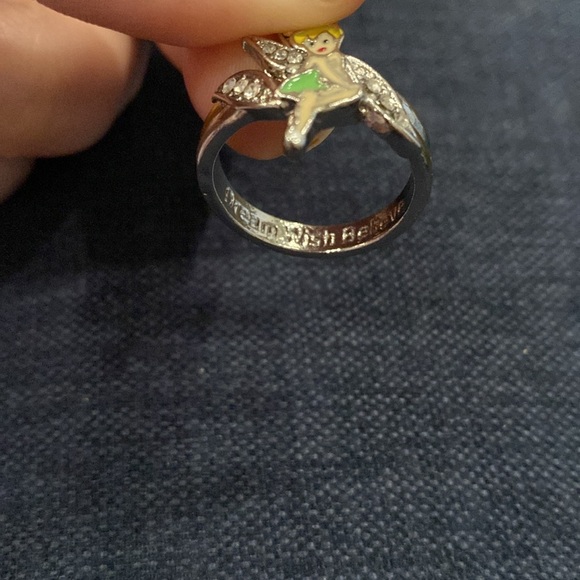 DISNEY TINKERBELL NEVERLAND PETER PAN ENAMEL RHINESTONE RING DREAM WISH BELIEVE - Picture 3 of 3